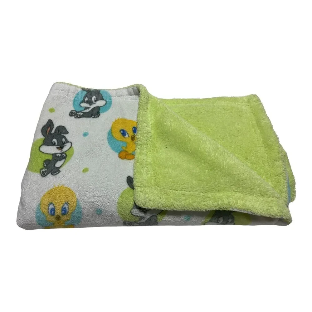 Looney Toons Baby Blanket Bugs Bunny Tweety Bird Green Blue Circles